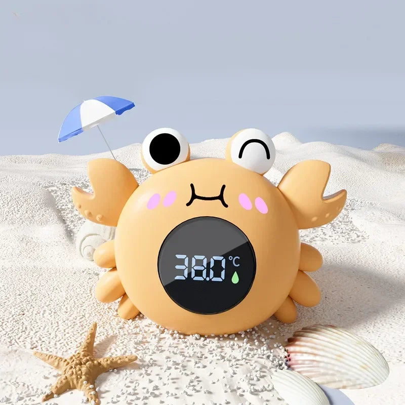 Bath thermometer for newborns, toddlers and young kids in yellow crab style.